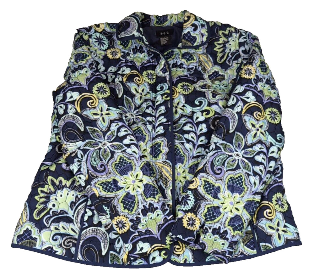 RQT Quilted Jacket Womens Size M Blue Multicolor Long Sleeve Open Lightweight